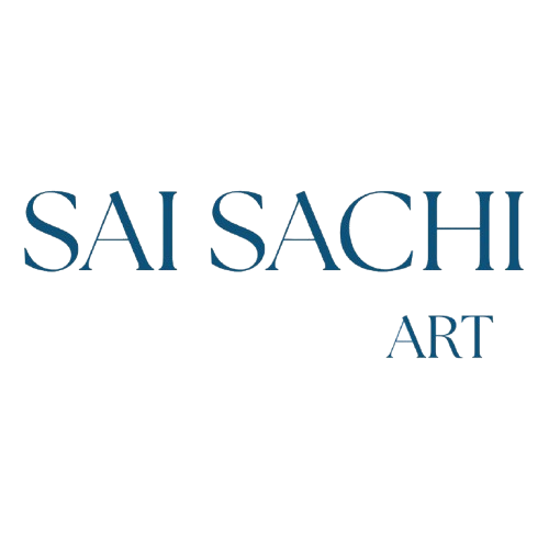 SAI SACHI ART logo with blue text on a clear background